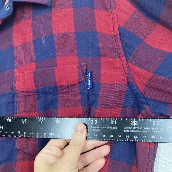 Chubbies Shirt Mens Large Red Blue Plaid Flannel Reversible Palm Tree Casual - Picture 3 of 12